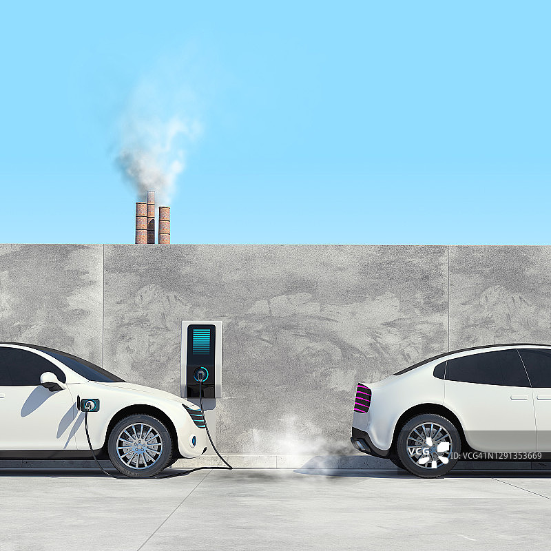 电动汽车与汽油车对比插图图片素材