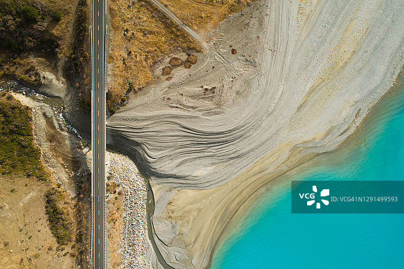 湖畔公路航拍图片素材