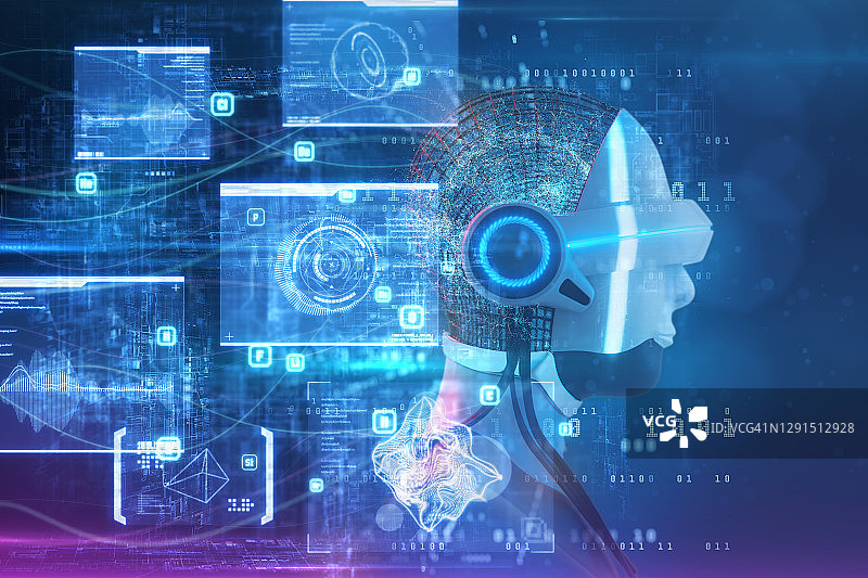 AI机器人与数字数据展示图片素材