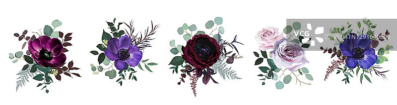 紫红色银莲花和淡紫色玫瑰图片素材