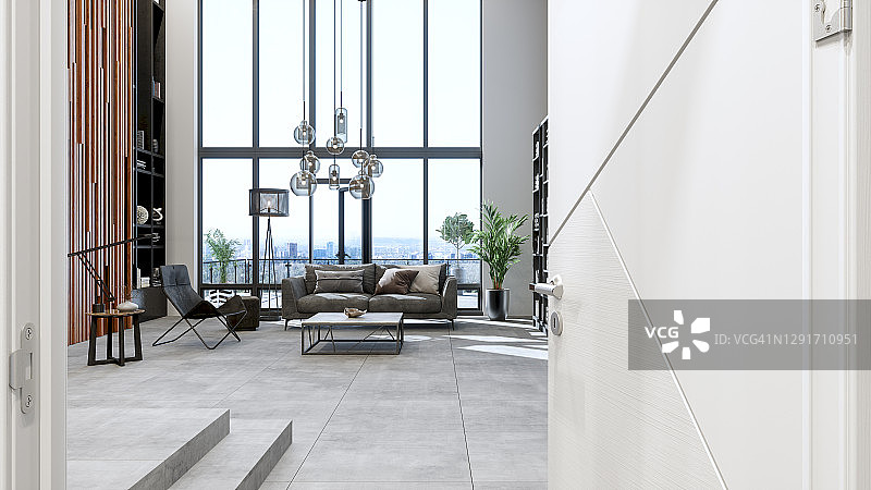 通向豪华现代客厅的门图片素材