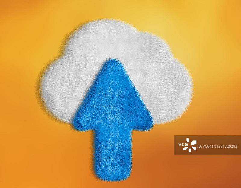 橙色背景中的箭头和云朵图片素材