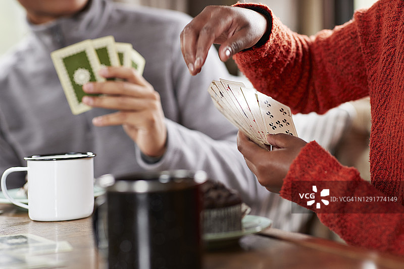 年轻的朋友们在露营车里玩牌图片素材