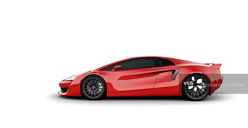 白色背景上的红色跑车侧视图图片素材