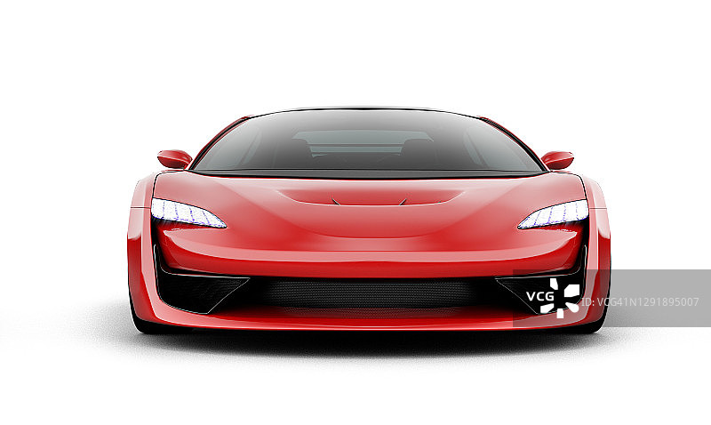 红色跑车前视图，白色背景隔离图片素材