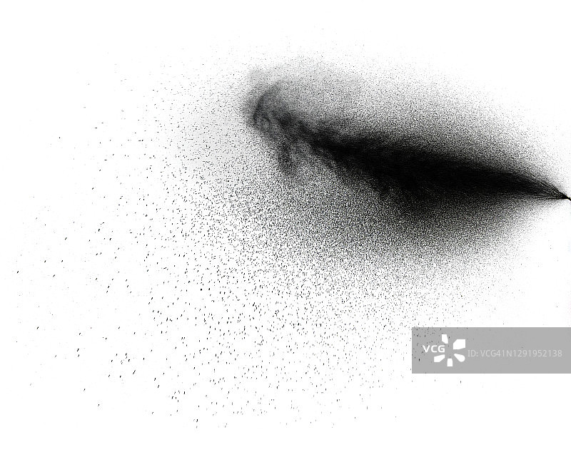 白色背景下高压液体射流形成的漂浮水滴纹理图片素材