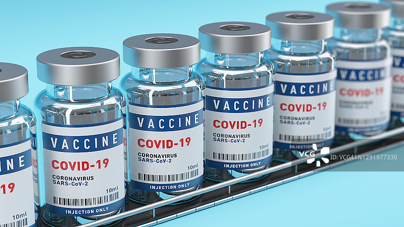 新冠疫苗生产线概念：小瓶，景深效果图片素材