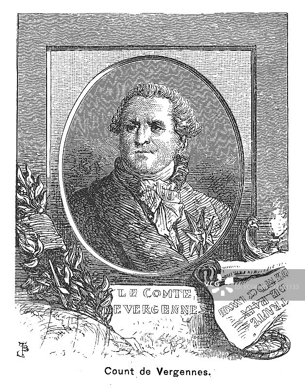 路易十六统治时期1774年以来的外交大臣查尔斯·格拉维尔，德·韦尔根内斯伯爵肖像图片素材