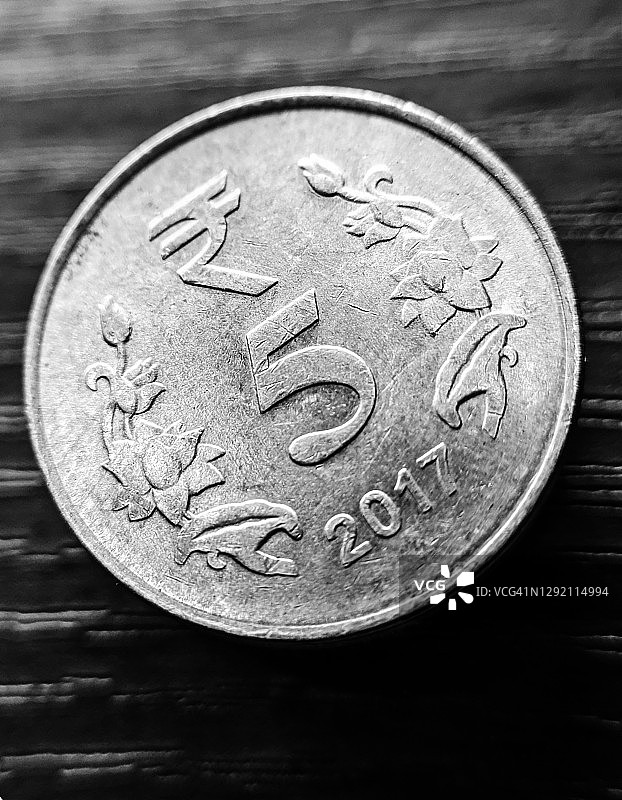 5卢比硬币黑白照图片素材