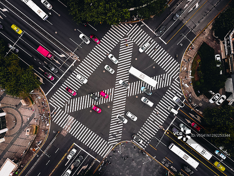 城市街道十字路口无人机视角图片素材