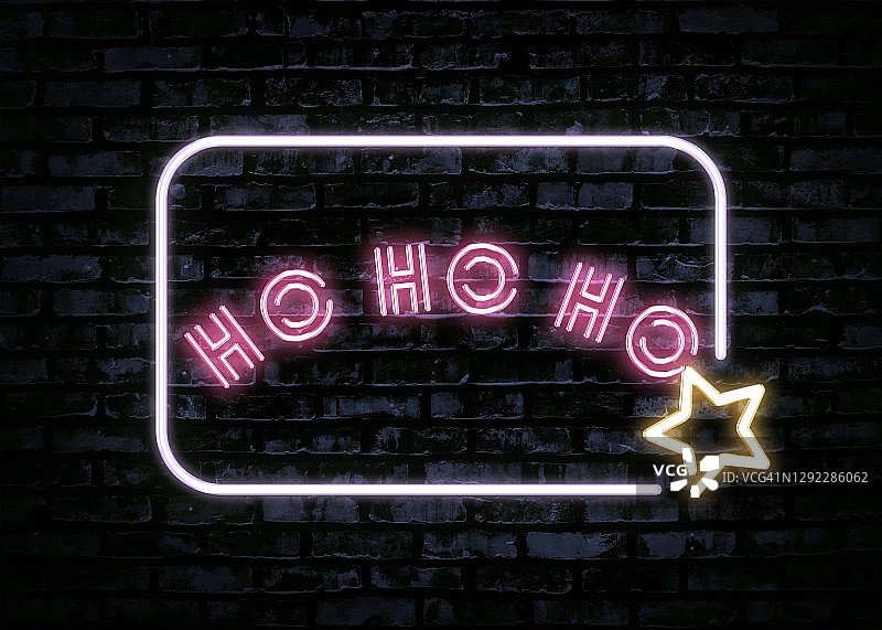 霓虹灯上的“Ho Ho Ho”祝福语图片素材