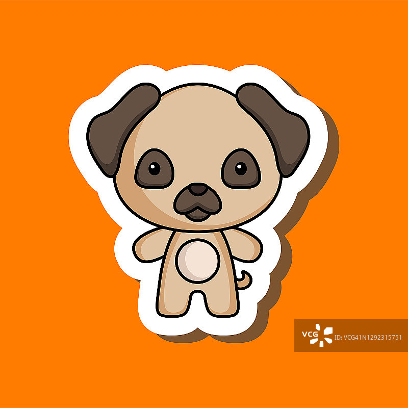 可爱的卡通贴纸小巴哥犬吉祥物动物角色设计图片素材