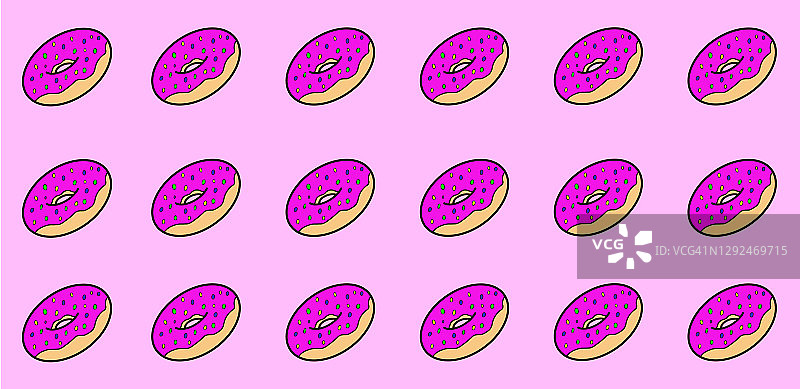 柔和背景上的粉色釉面甜甜圈图案图片素材