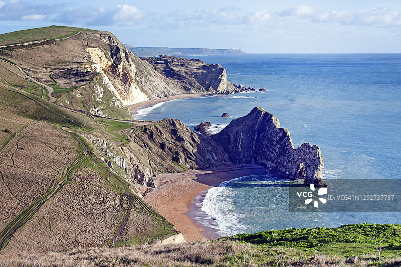 英格兰多塞特郡侏罗纪海岸的杜德尔门景观图片素材