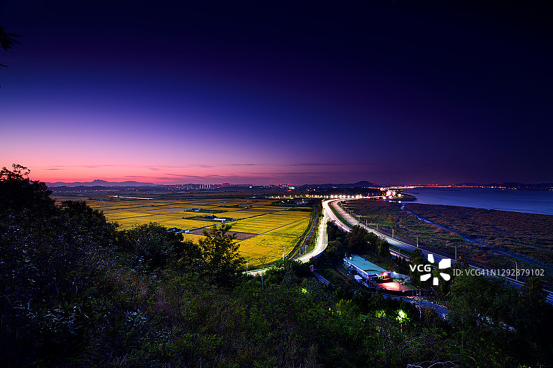韩国坡州夜间航拍图片素材