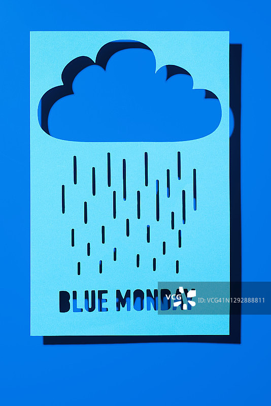 云、雨和文字蓝色星期一图片素材