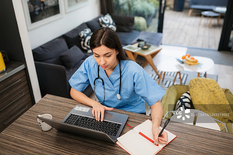一位美丽的女医生在家为病人检查图片素材