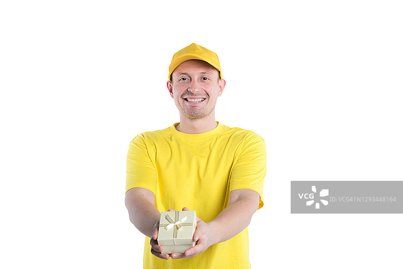 节日或生日礼品递送服务：快递员送货上门图片素材