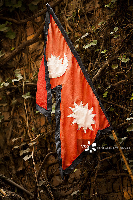 尼泊尔加德满都墙上的尼泊尔国旗图片素材