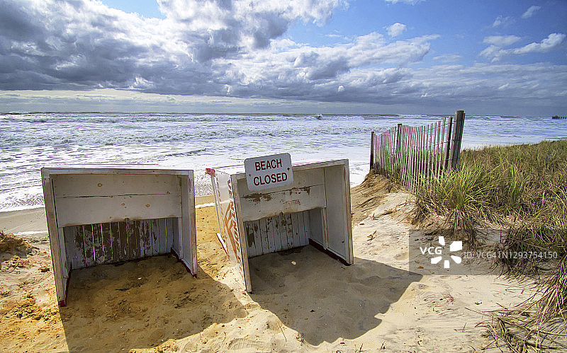 新泽西州文特诺海滩关闭标志图片素材