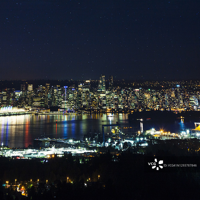 加拿大不列颠哥伦比亚省温哥华夜景图片素材