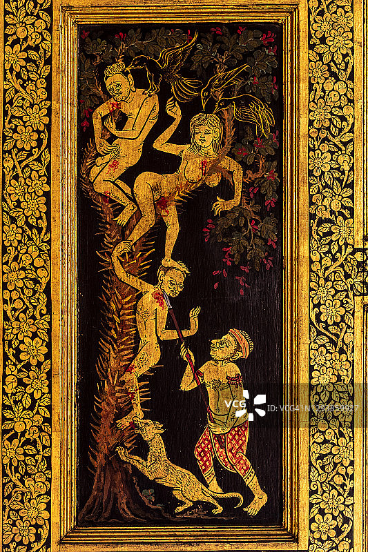 泰国寺庙的金色墙壁艺术图片素材