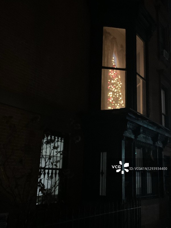 透过凸窗看到的圣诞树图片素材