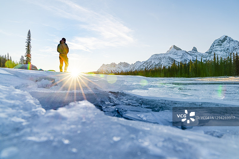 冬季冰原大道沿途风光图片素材