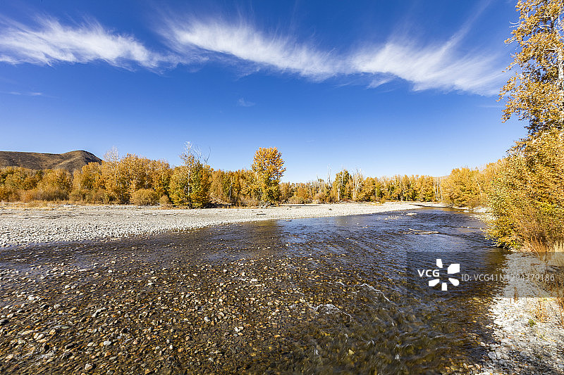 美国爱达荷州Bellevue秋季大伍德河风光图片素材