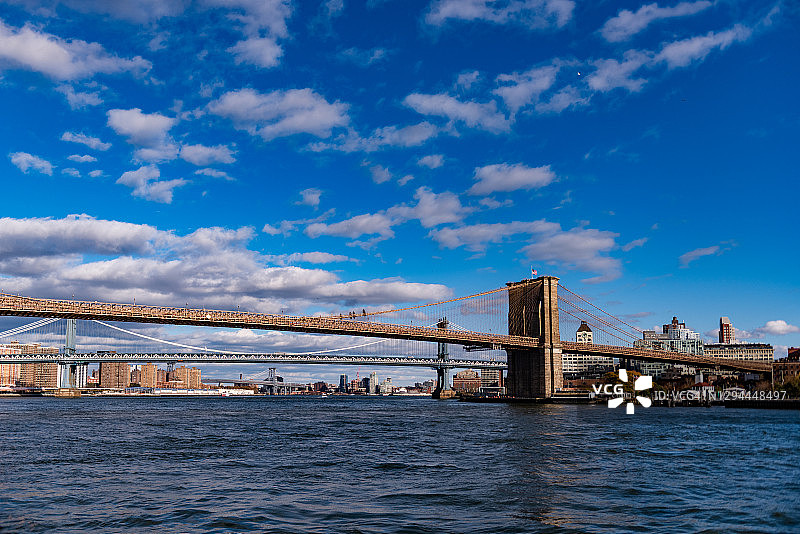 晴天下的布鲁克林与曼哈顿大桥图片素材