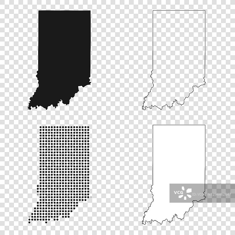 用于设计的印第安纳州地图：黑色、轮廓、马赛克和白色图片素材