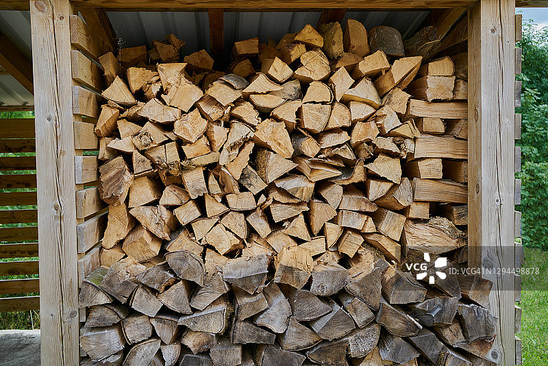 堆叠的山毛榉木材，等待冬季使用图片素材