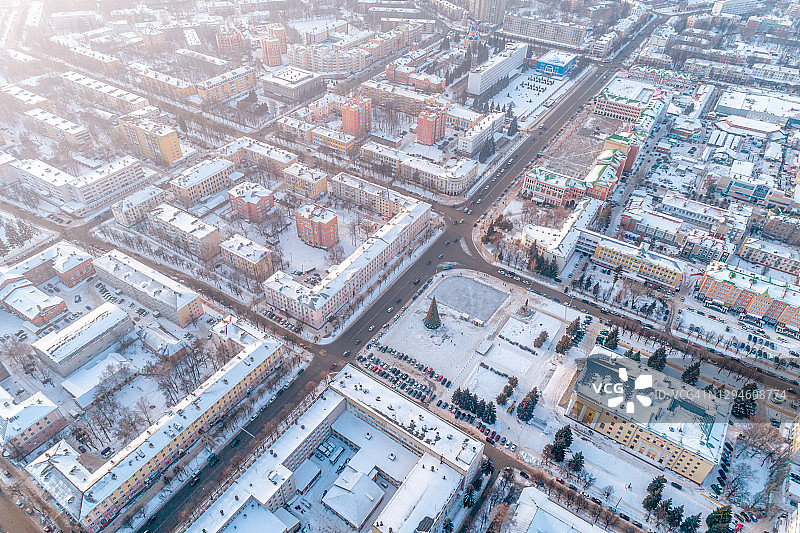 俄罗斯约什卡尔奥拉市中心冬日航拍图片素材