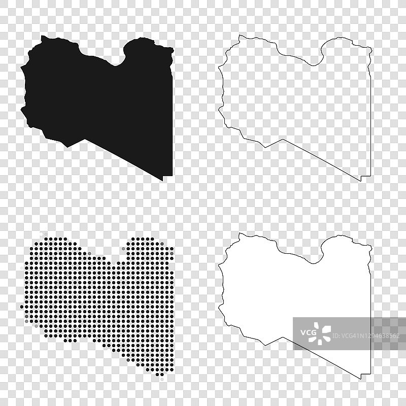 用于设计的利比亚地图 - 黑色、轮廓、马赛克和白色图片素材