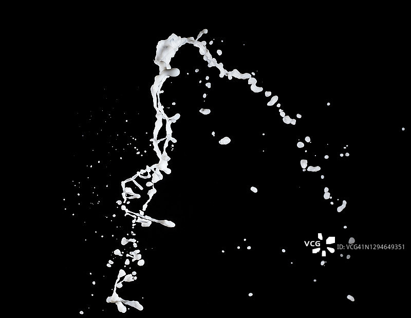 牛奶飞溅，在黑色背景中悬浮图片素材