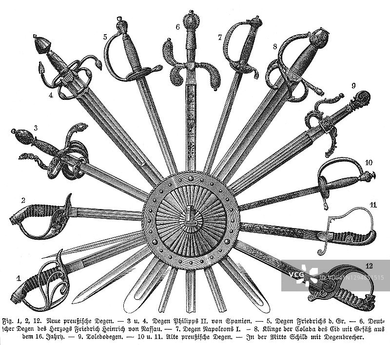 剑的古老雕刻插图图片素材
