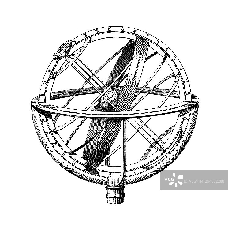 赤道浑仪古老雕刻插图图片素材