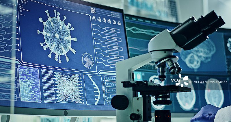 实验室设备——冠状病毒检测。研究病毒对大脑的损害图片素材