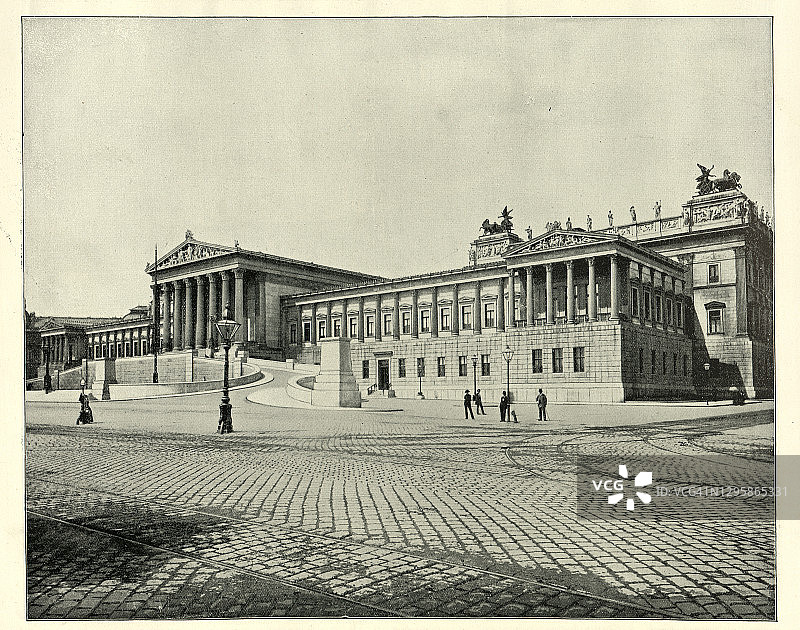 19世纪维也纳议会大厦古董照片图片素材