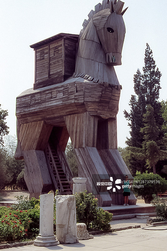 特洛伊木马的木制重建模型图片素材