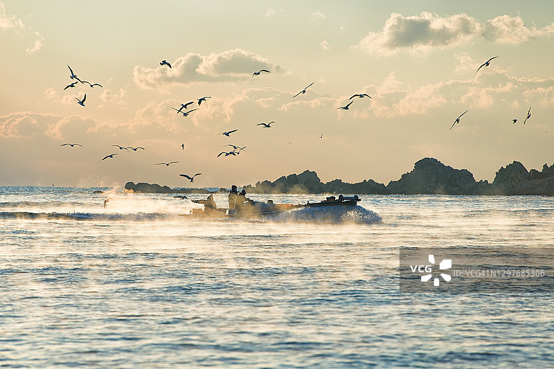 捕捞凤尾鱼的渔船图片素材