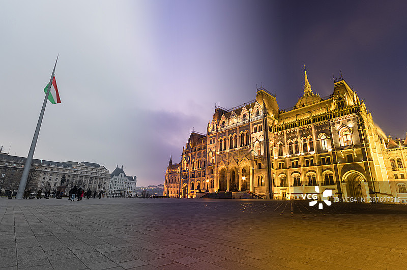 匈牙利布达佩斯国会大厦景色（延时摄影混合）图片素材