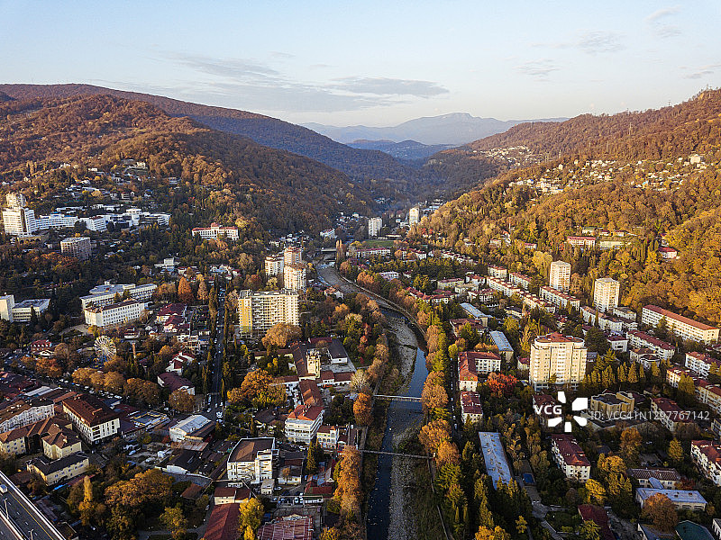 俄罗斯克拉斯诺达尔边疆区索契秋季航拍图片素材