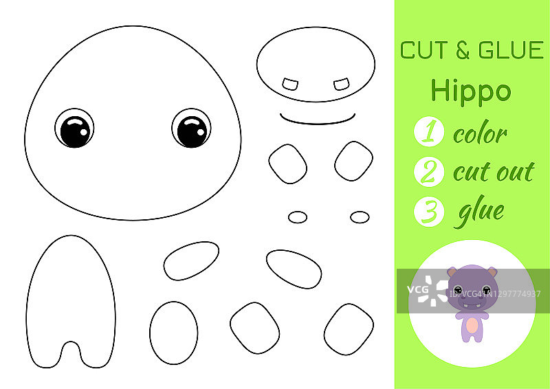 幼儿剪贴游戏：小河马涂色书图片素材