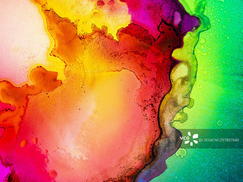 抽象背景，白色纸上的酒精墨水水洗纹理图片素材