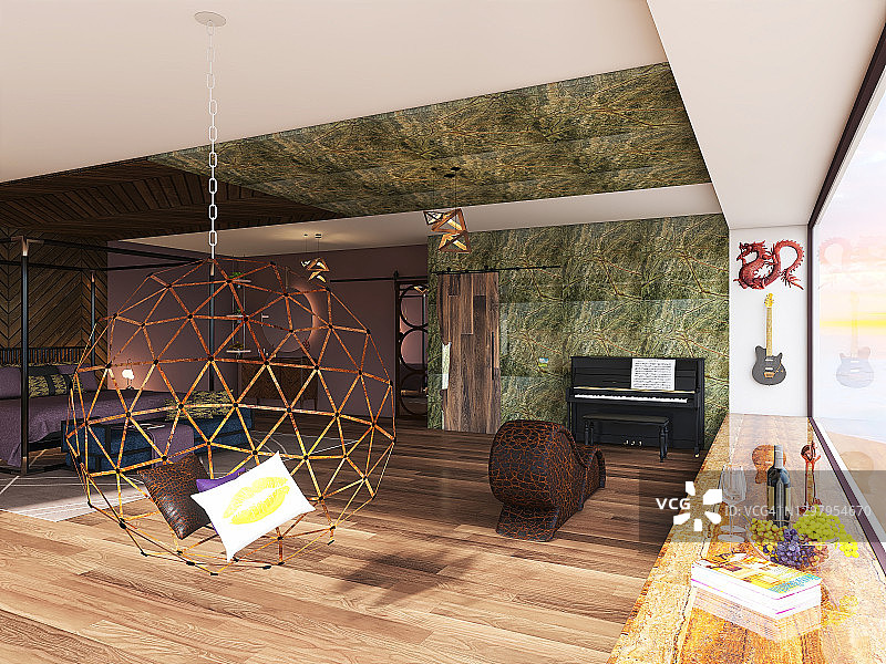 现代优雅异国情调海滨住宅室内建筑项目3D渲染图片素材