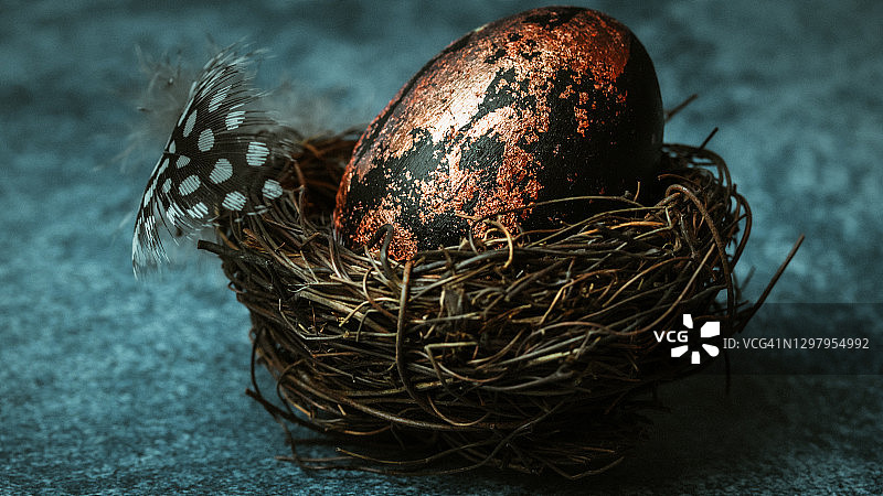 巢中的金色和黑色复活节彩蛋图片素材