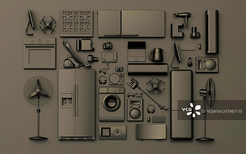 黑白小工具和电器3D图图片素材