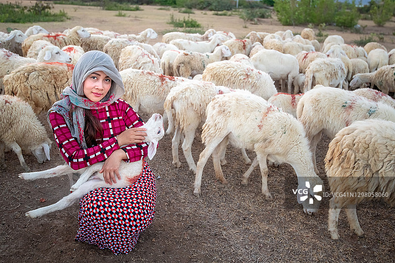 女牧羊人和羊群图片素材