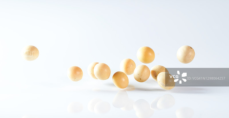 白色背景中漂浮的大豆图片素材